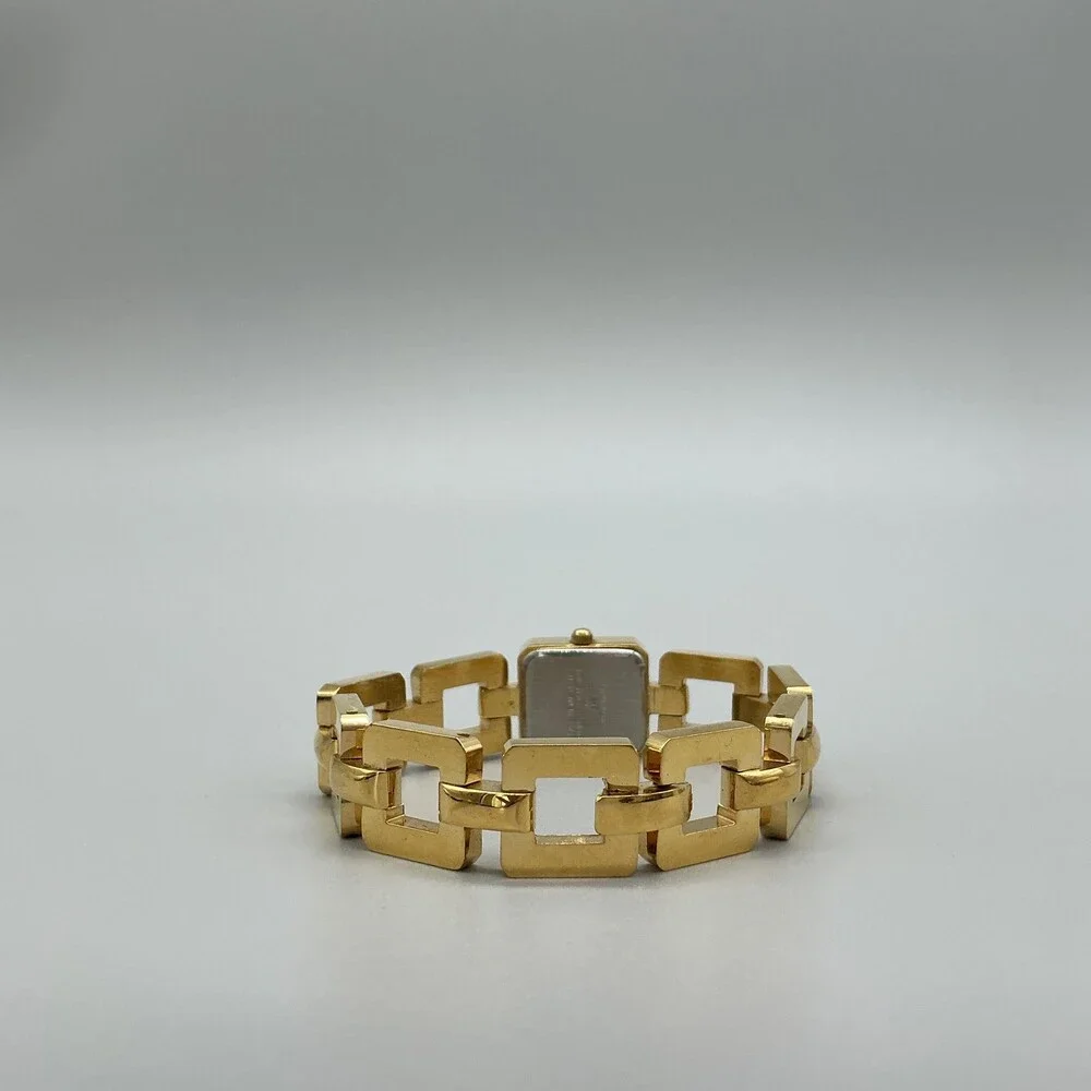 Anne Klein Womens Watch 16mm White Dial Gold Tone Square Link New Battery 6.75